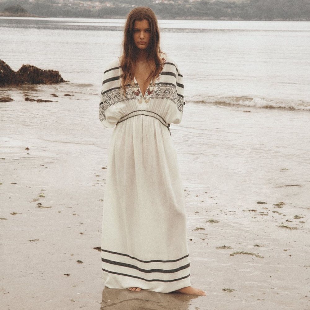 Zara BEADED KAFTAN DRESS Size M-L